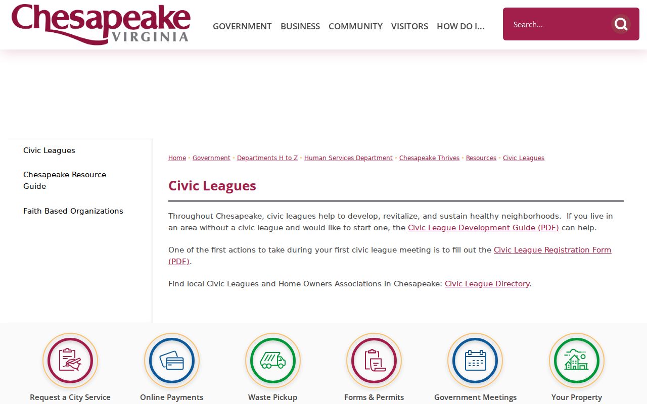 Chesapeake neighbors civic league directory and community contacts