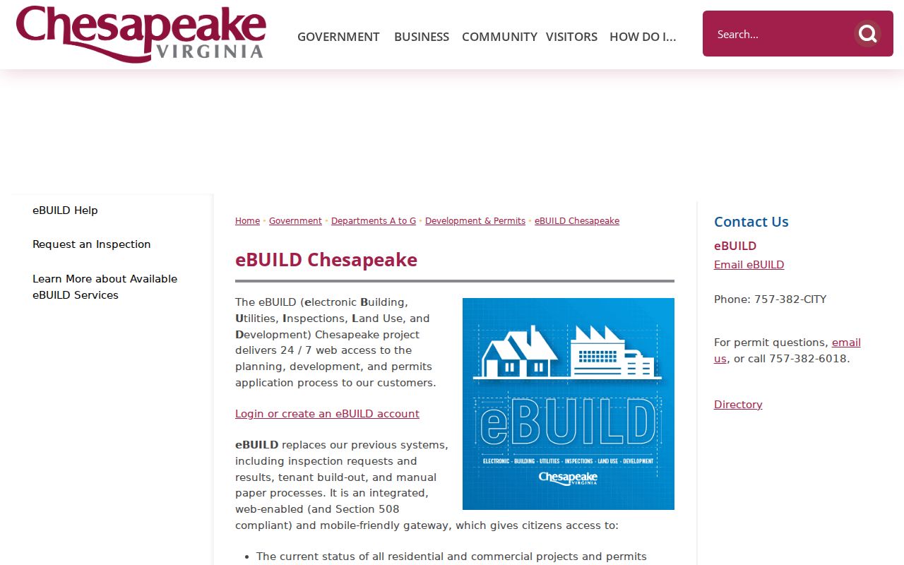Chesapeake street directory eBUILD permit and development access