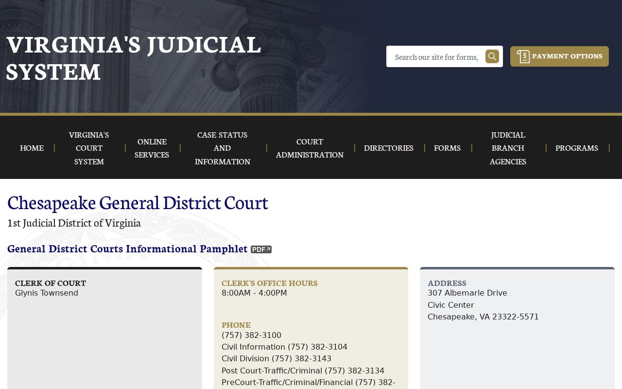 Chesapeake resident lookup court contact for General District Court
