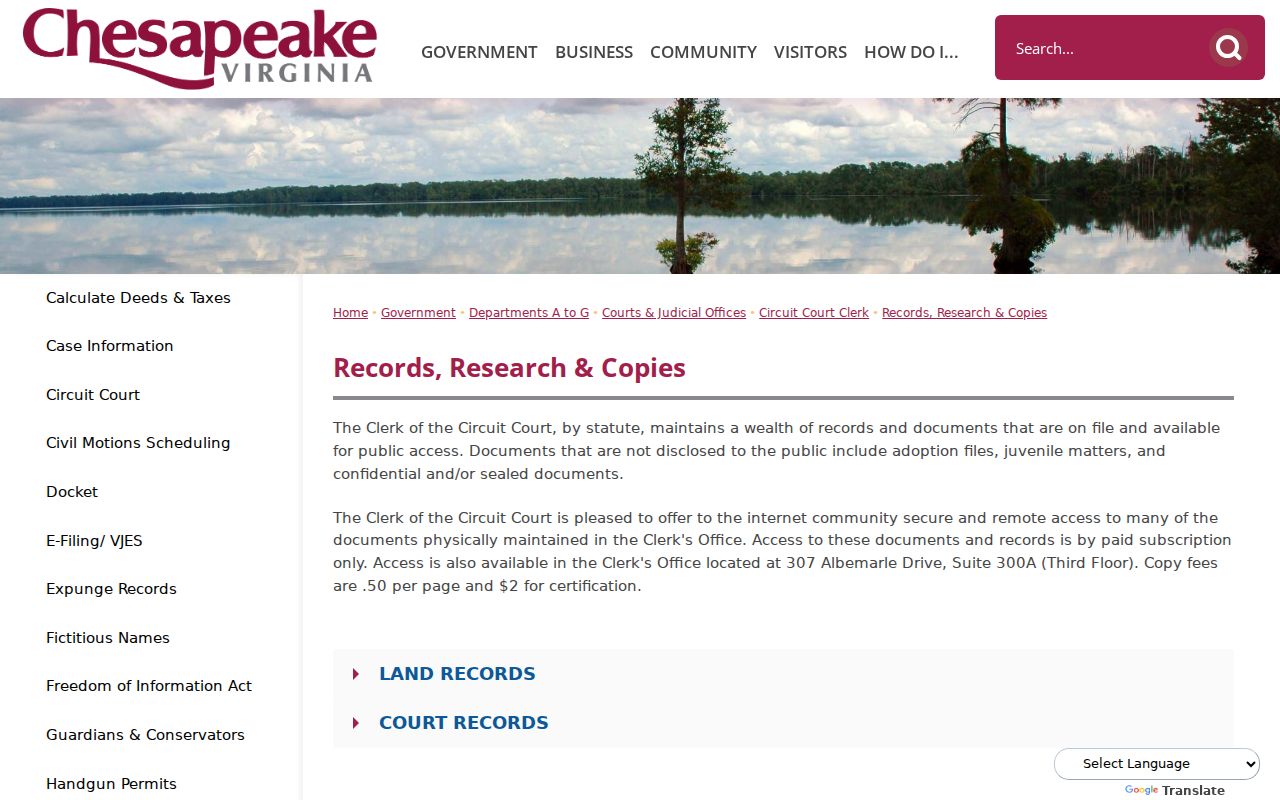 Chesapeake residents directory Clerk land-record access page
